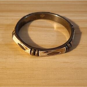 Ethnic Brass and Bone Bangle Bracelet, Brown Beige, Unisex, Round